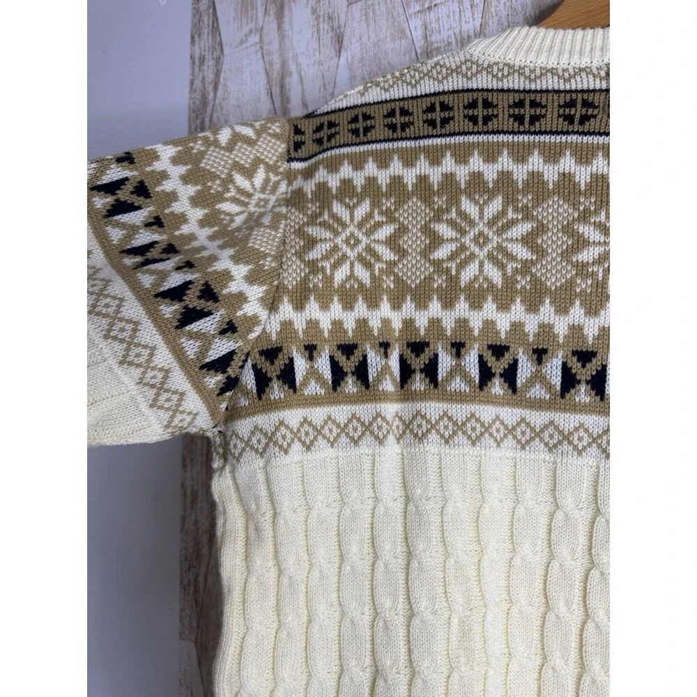 Vintage 70 JC Penney Nordic Fair‎ Isle Cable Knit Acrylic Sweater Mens XL